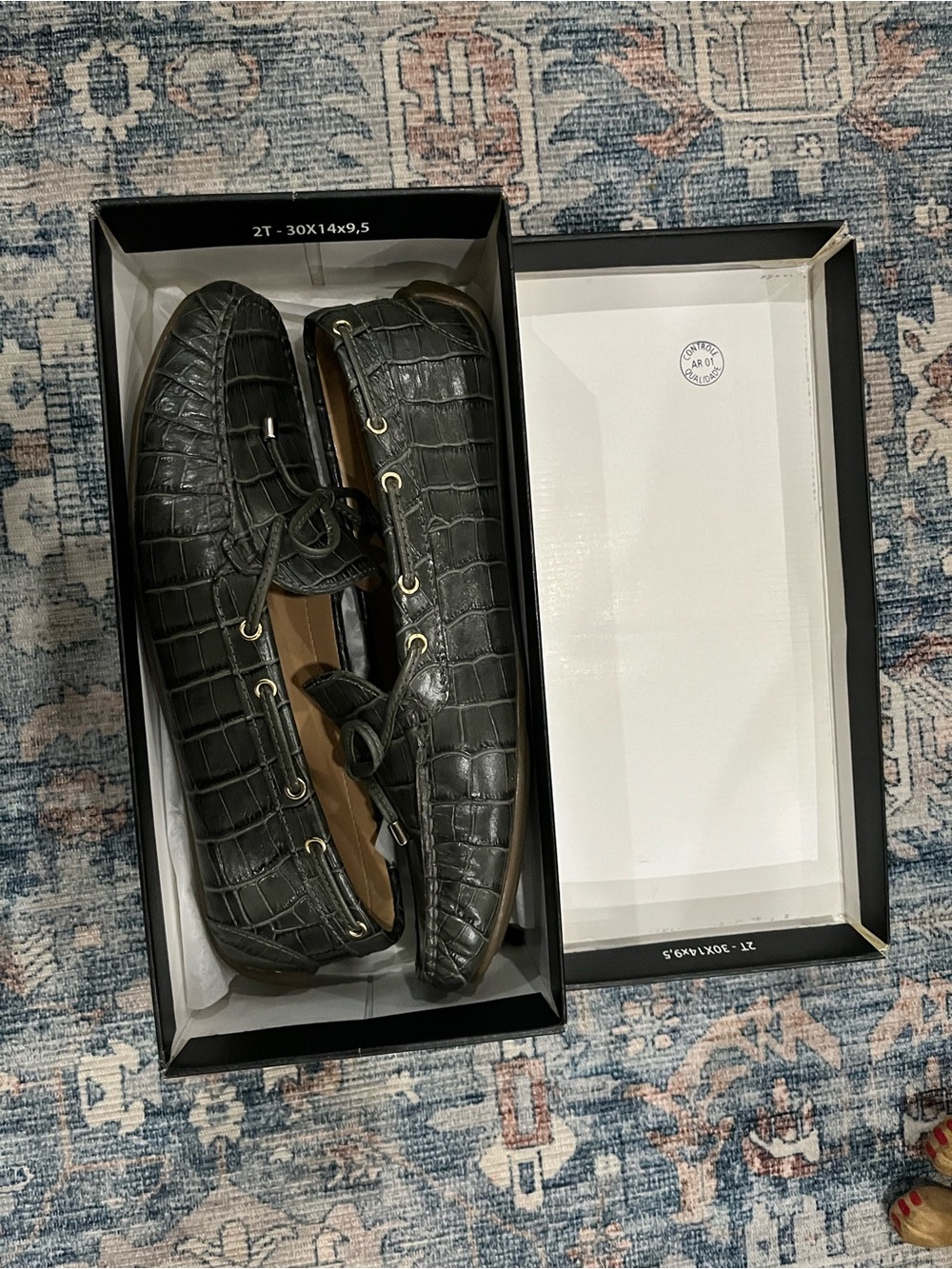 Green  Croc-Embossed Leather Lace-Up Loafers